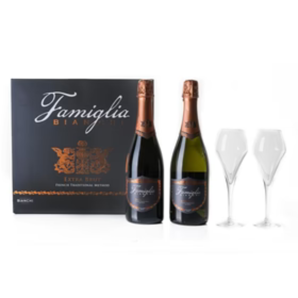 Espumante Famiglia Bianchi Extra Brut Estuche x2 + 2 Copas